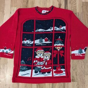 NUTCRACKER Ugly Christmas Sweater Bear Couple Window Scene Jumper S VINTAGE